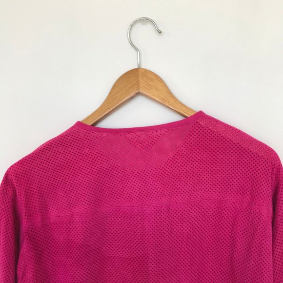 West Bay Dark Pink Suede Leather Pullover Mesh Top - Picture 5 of 5